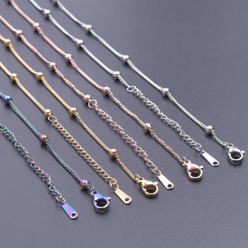 1Pc Stainless Steel Length 45+5cm Twist Satellite Beaded Ball Chain Necklaces For Women Adjustable Link Collar Jewelry Bulk