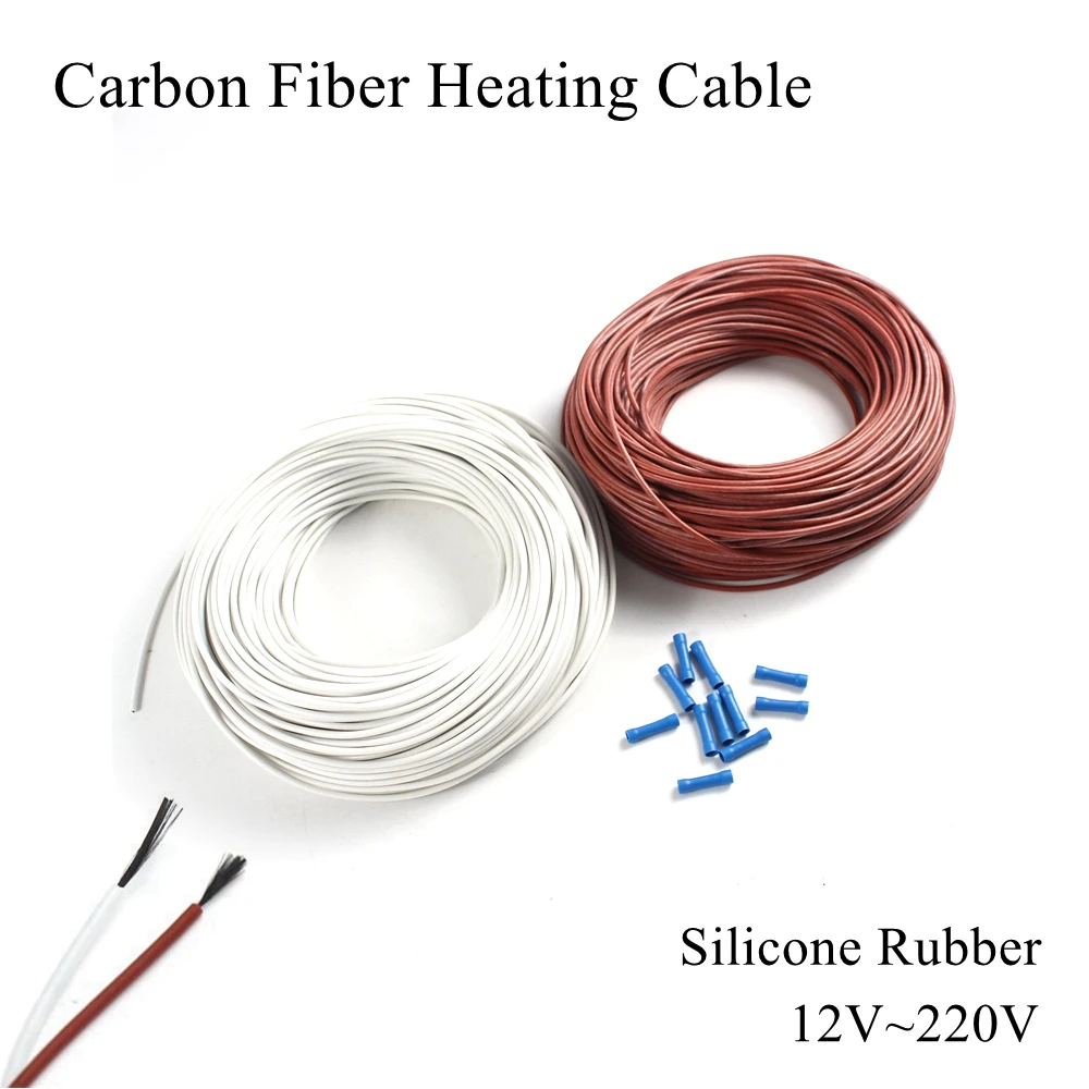 

5m/lot 220V Carbon Fiber Heating Wire Cable Silicone Rubber Sheath Infrared Freeze Dry Water Pipe Frost Warm Underfloor Floor