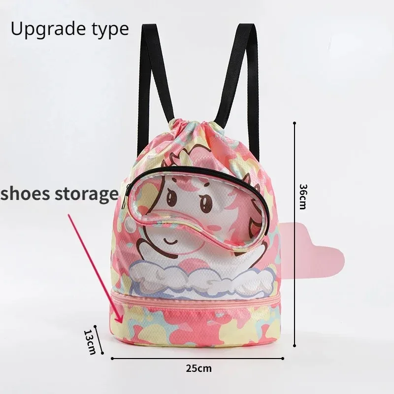 Bolsa de natación húmeda y seca para niños, bolsa de natación impermeable para niños y niñas, mochila de viaje de dibujos animados para piscina