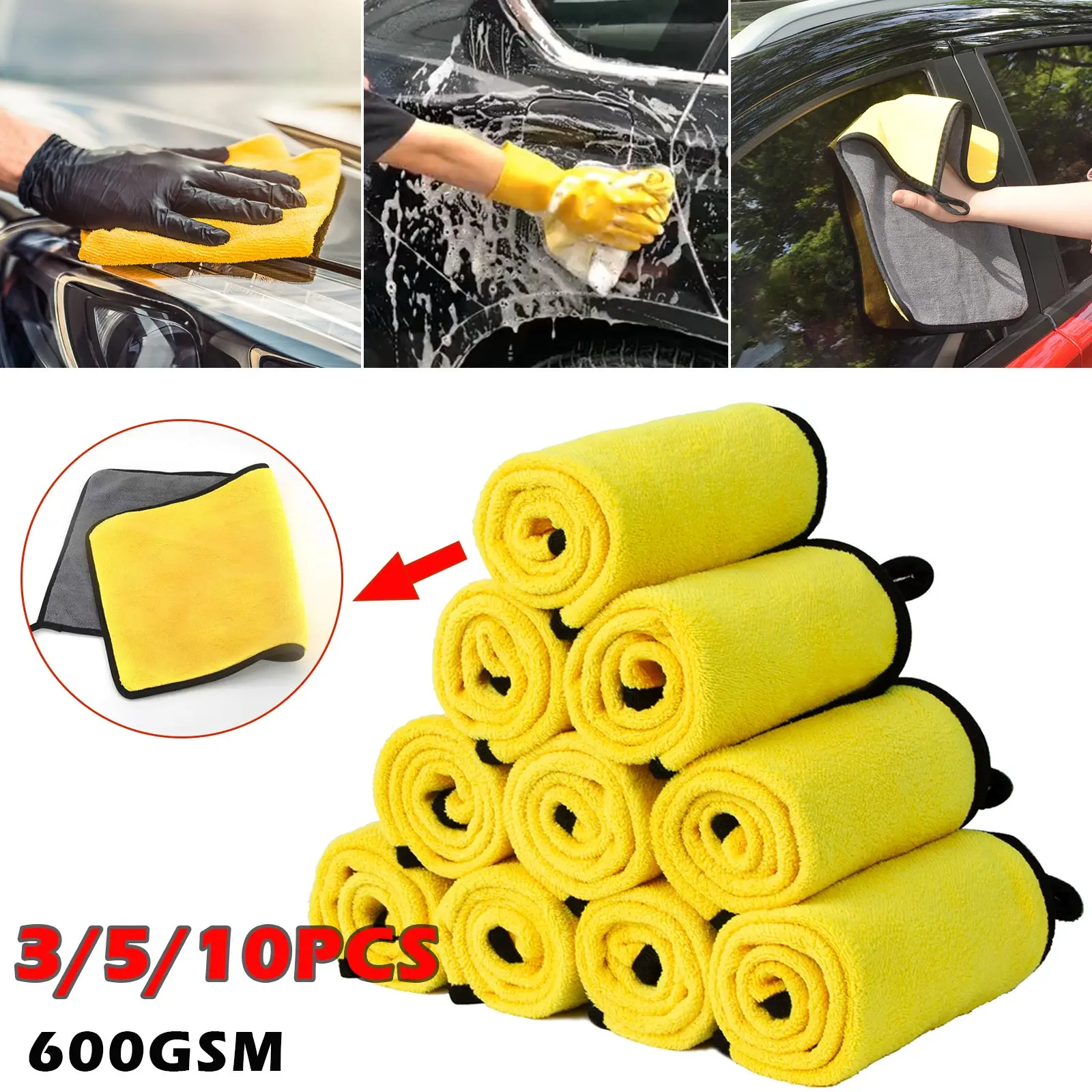 600GSM Car Washing Cleaning Towels Car Coral Fleece Auto Wiping Rags Efficient Super Absorbent Microfiber Cleaning Cloth Home