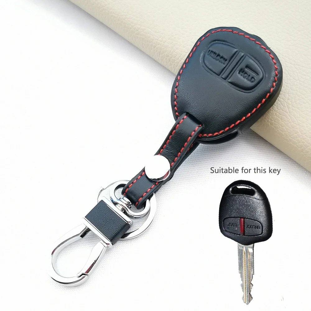 2/3 Button Leather Car Key Case Cover For Mitsubishi ASX Outlander Mirage Lancer Montero Eclipse Cross L200 Accessories Shell