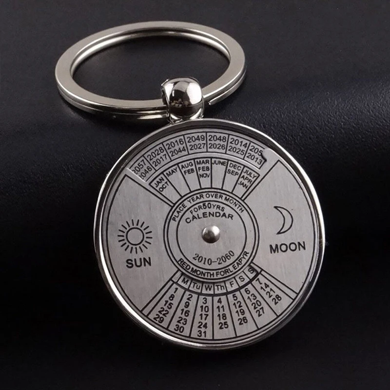 Universal Car Accessories Interior Car Keyring 50 Years Perpetual Calendar Unique Metal Keychain Personality Zinc Alloy Key Ring