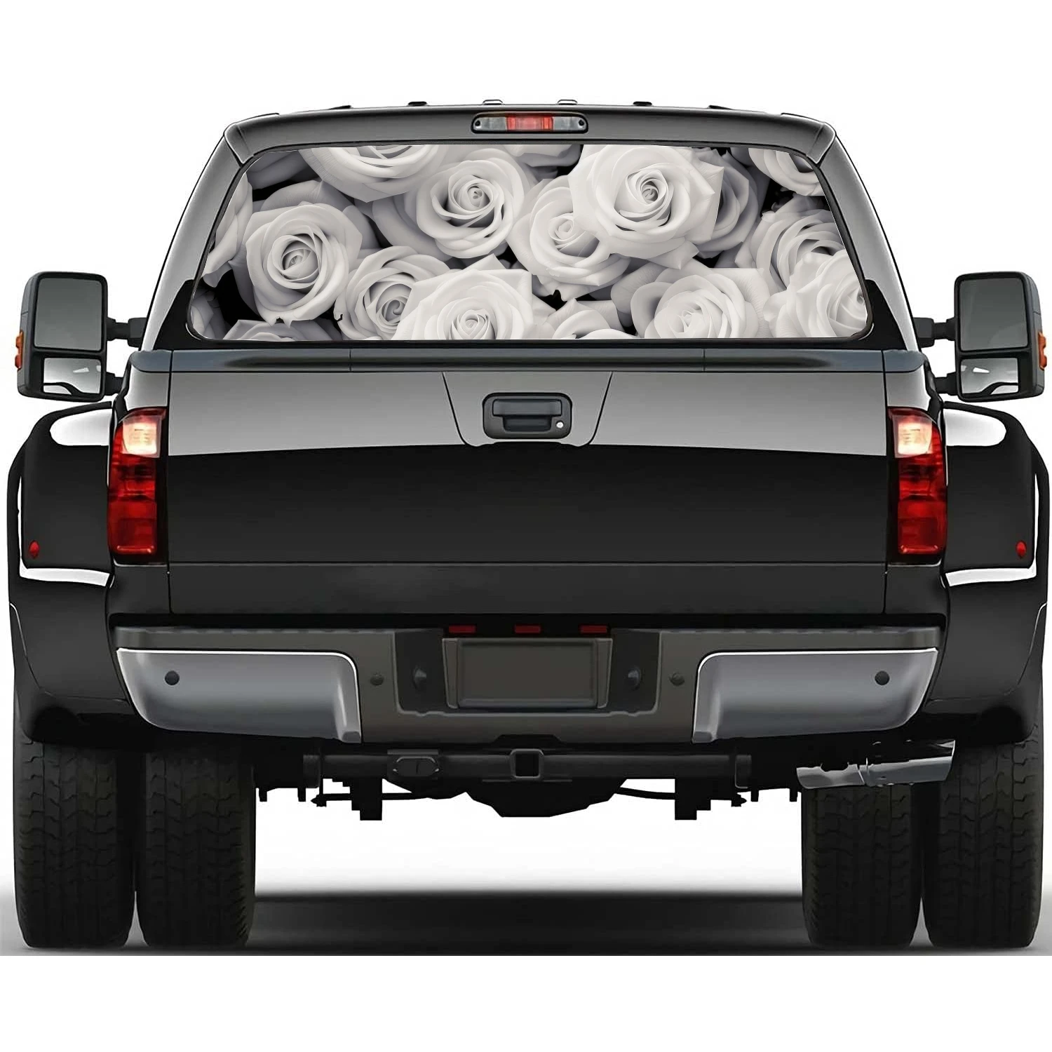 White Rose Flowers Car Rear Window Decal Fit Pickup,Truck,Car Universal See Through Perforated Back Window Vinyl Sticker