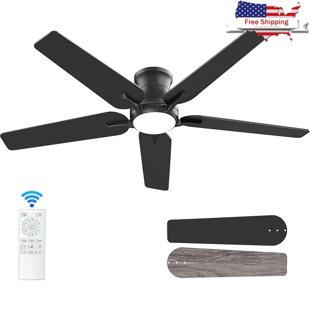 

52-дюймовый потолочный вентилятор с подсветкой, дистанционное регулирование яркости, 6 скоростей, двигатель постоянного тока, тихий реверсивный таймер для спальни, гостиной, патио, простая установка