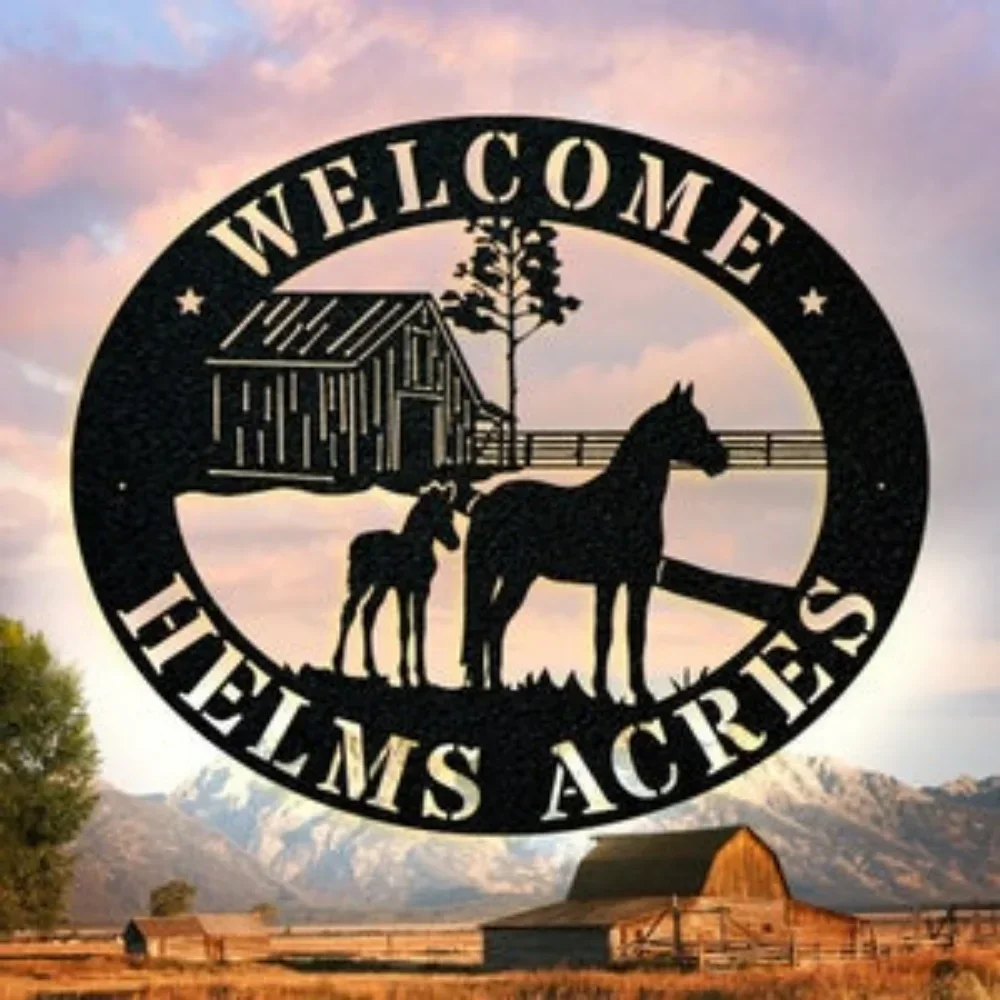 Personalized Monogram Farm Life Sign Equestrian Decor Country Horse Motif Barn Theme Marker Custom Rural Indicator