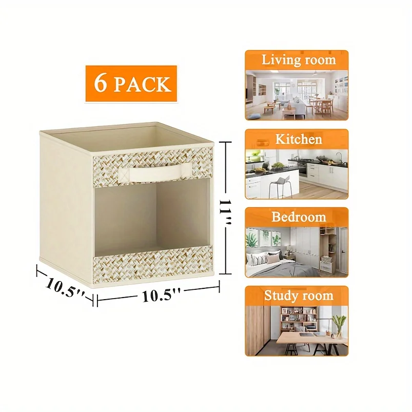 6 Pack Fabric Storage Cubes With Harvest Window, Foldable 11 Inch Cube Storage Bins, Storage Baskets Fo