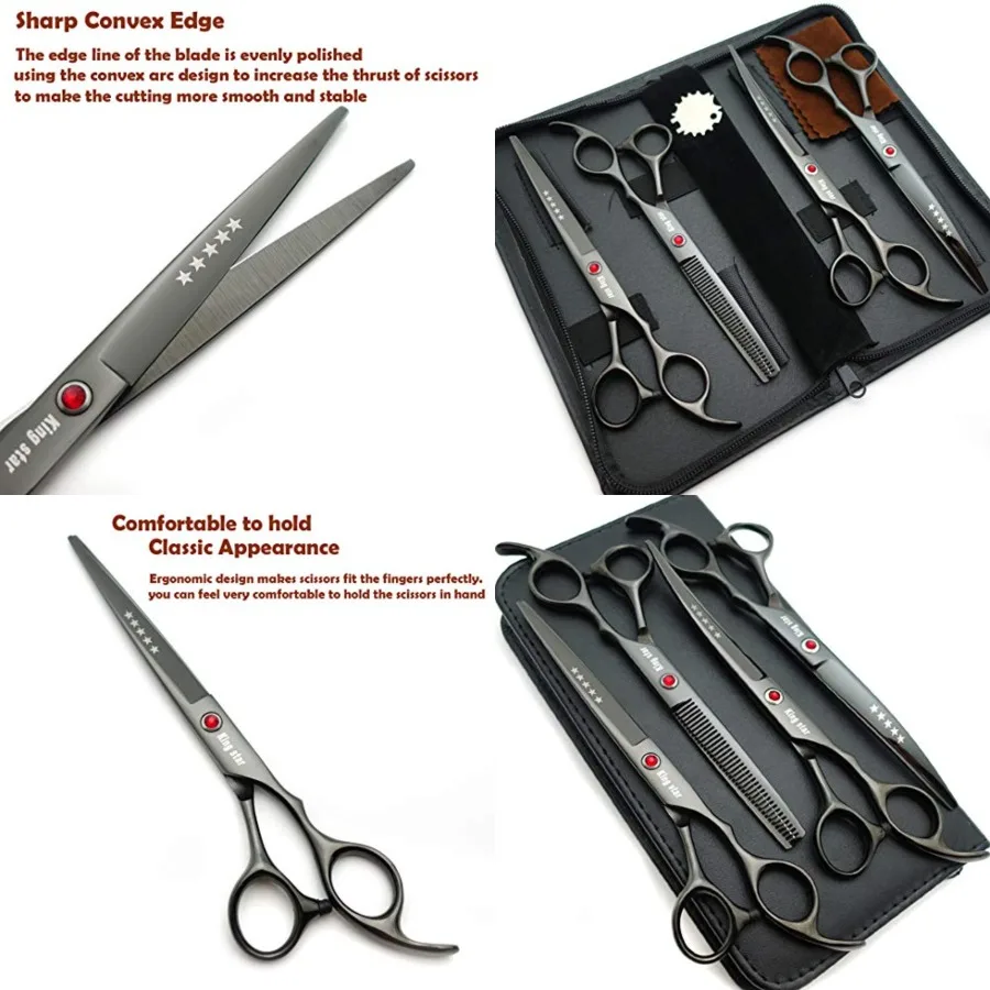 

7.0in Titanium Professional dog Grooming Scissors set, Straight and Thinning and Curved scissors 4pcs set for Dog grooming