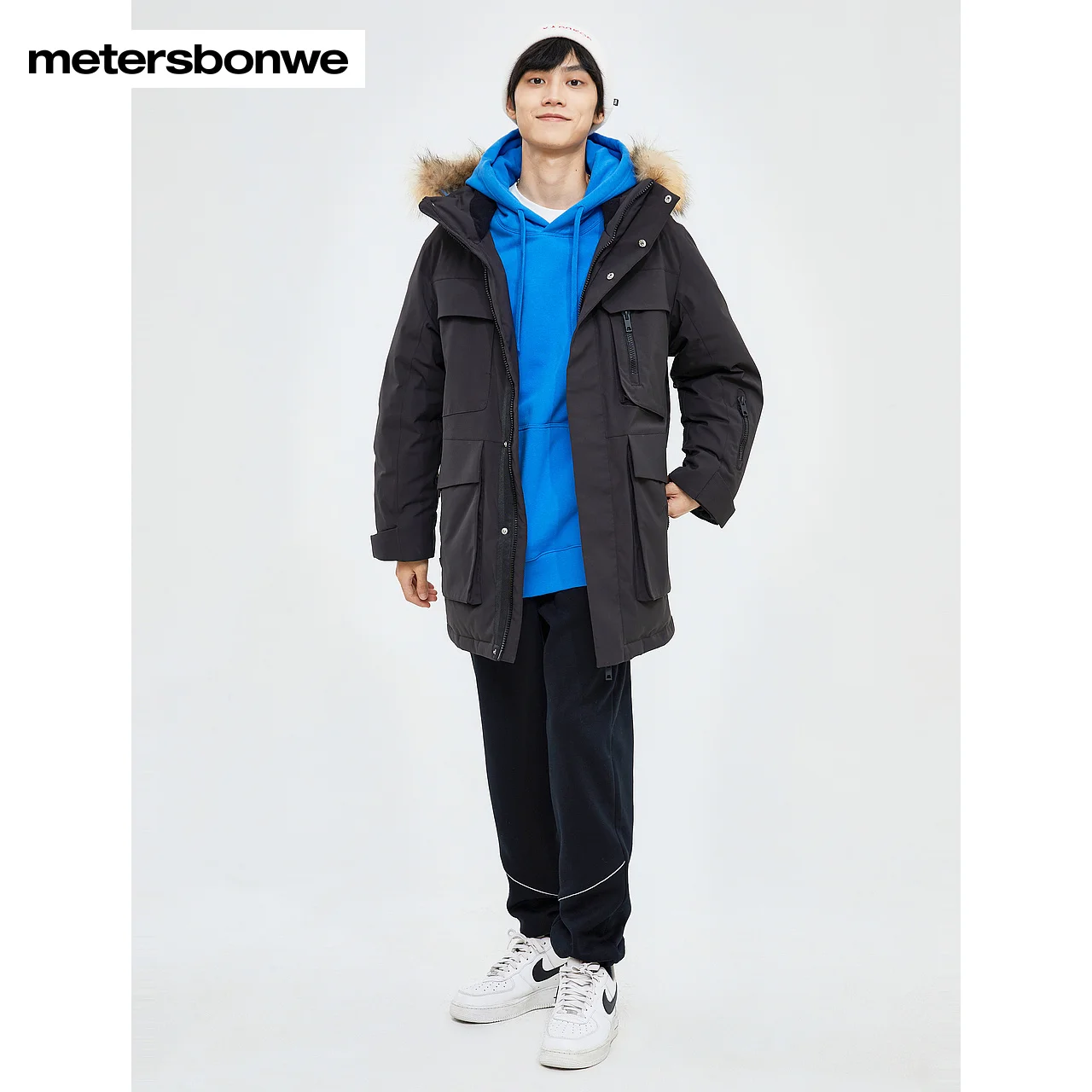 Metersbonwe-Men's Down Jacket Loose Hooded Thick Duck Down Pike Coats  Fur CollarSkiing Outdoor Cargo Winter