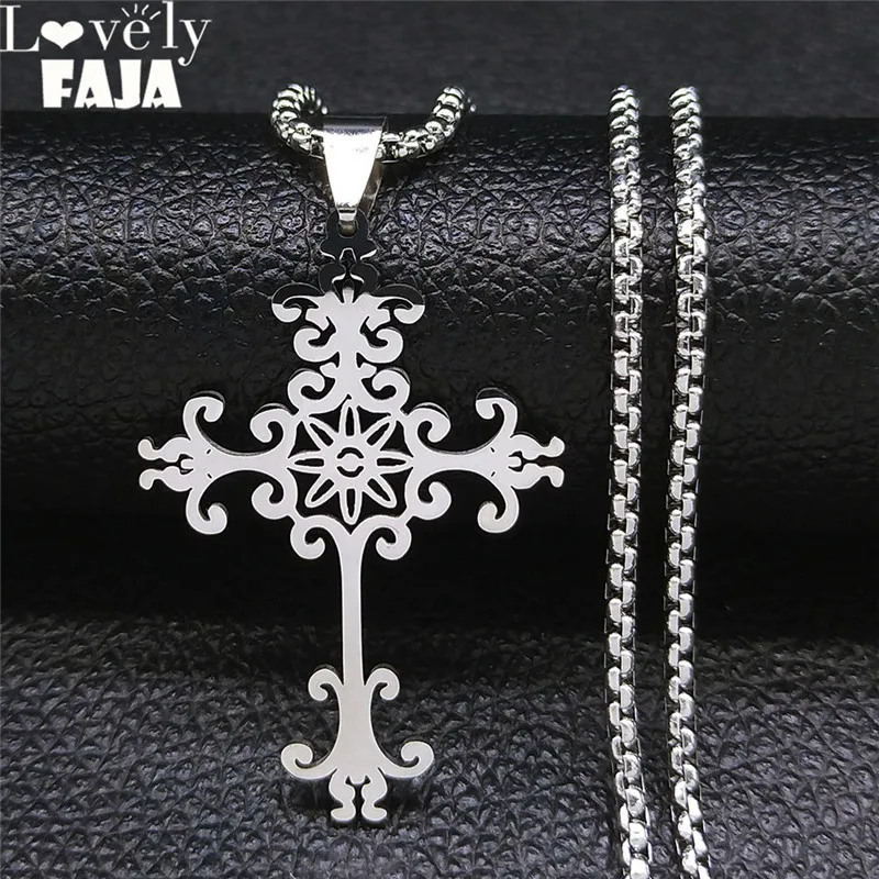 

2024 Gothic Flower Cross Stainless Steel Statement Necklace for Women/Men Chain Necklace Jewelry ciondoli acciaio N7039S03