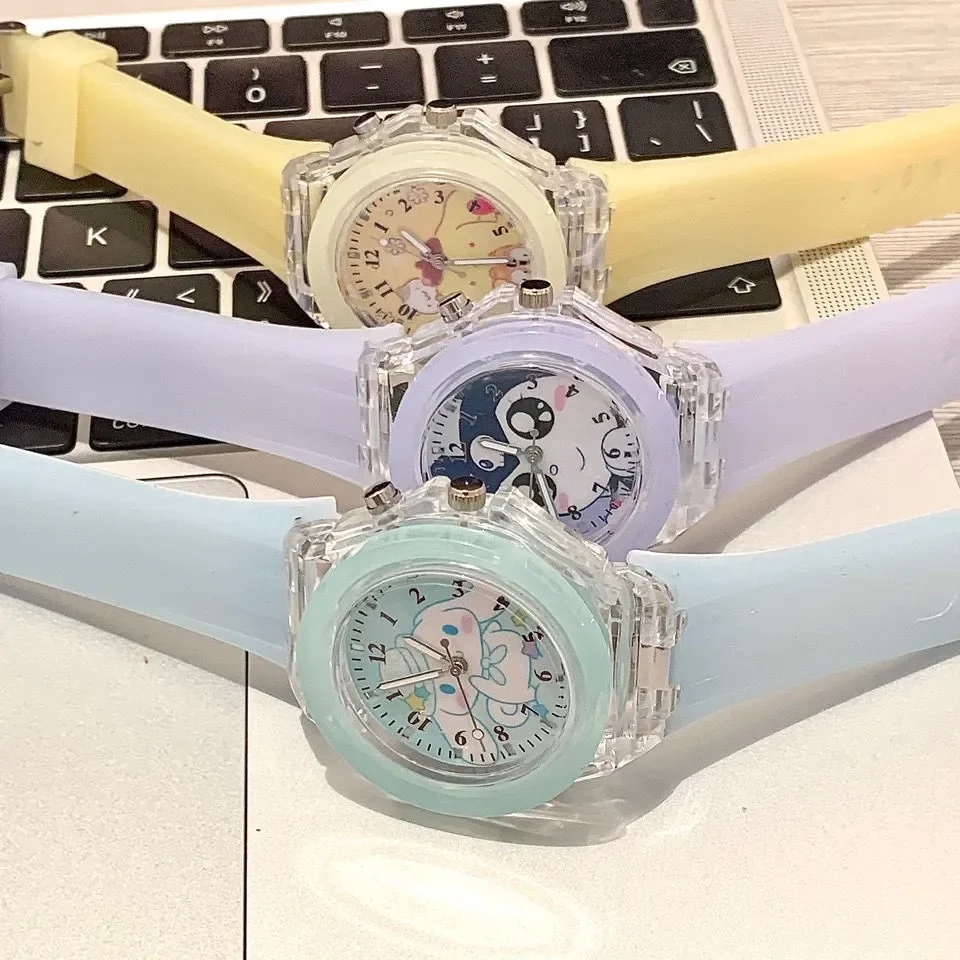 MINISO Sanrio Hello Kitty Watch LED Cartoon Watch Fashion Silicone Watch Cinnamoroll My Melody Kuromi Primary School Girls Watch