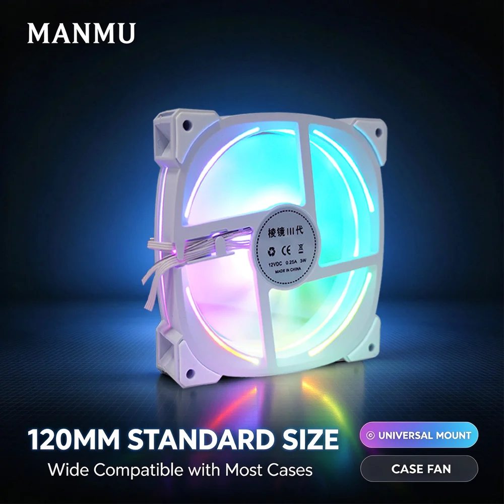 MANMU 120mm Dual Ring ARGB Fan Addressable RGB Quiet PC Case Cooling Fan