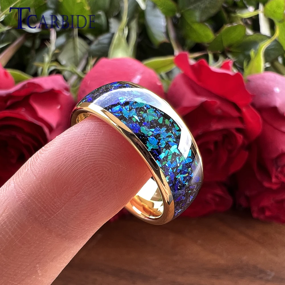 Very Beautiful Bright Opal Ring 8mm Men Women Tungsten Engagement Wedding Band Domed Polished Comfort Fit