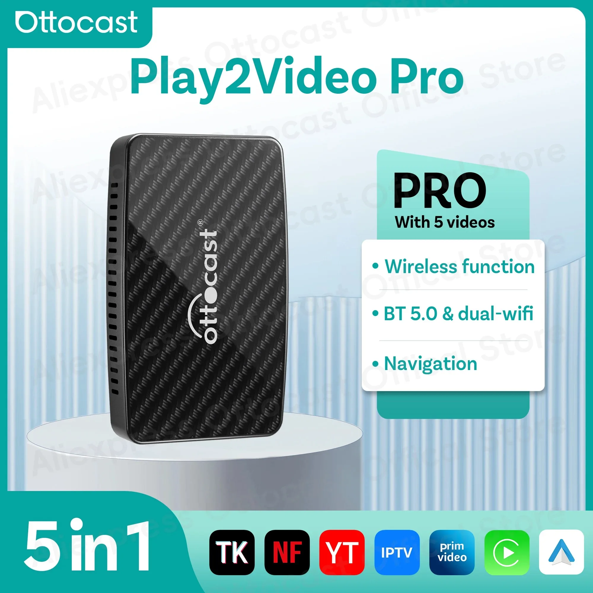 

OTTOCAST Play2Video Pro Wireless CarPlay Android Auto Adapter Car Accessories for TikTok for Prime Video for Benz VW Land Rover