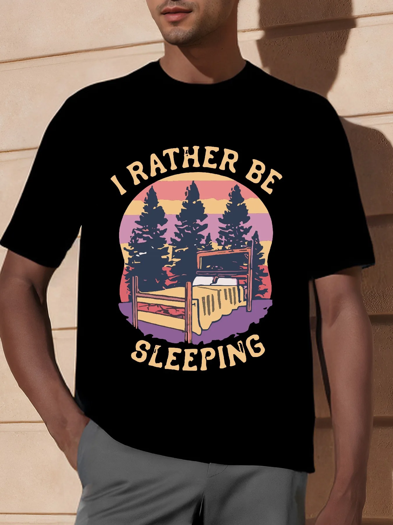 I Rather Be Sleeping Print T Shirt, Tees For Men, Casual Short Sleeve T-shirt For Summer