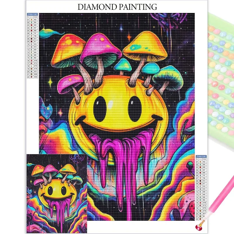 

Psychedelic Smiley Face Mushroom Diamond Painting New 2025 Diamond Art Fantasy Stitch Productos Arts And Crafts Supplies Adults