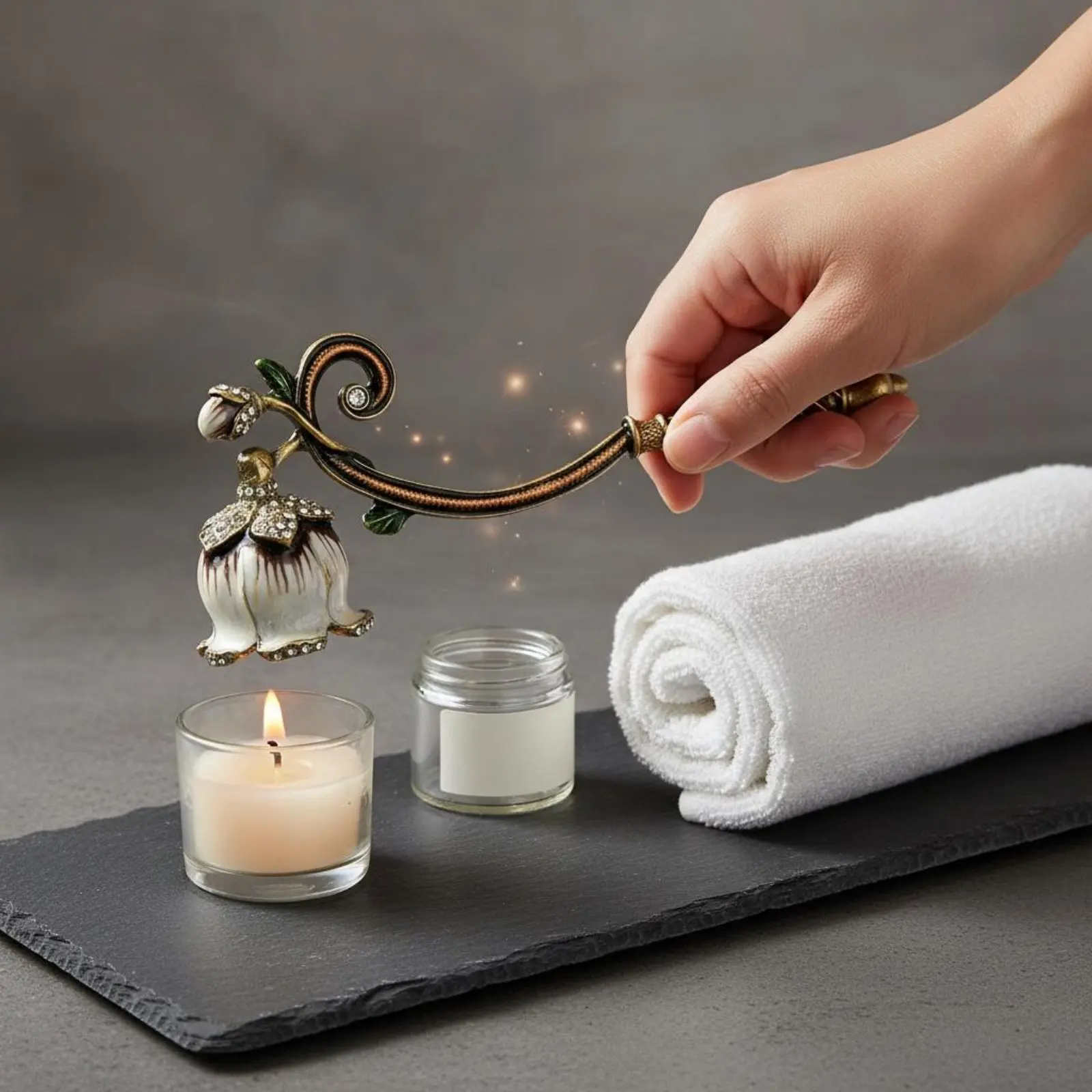 Candle Flame Quencher Crystal Embellished Long Handle Candle Flame Quencher Smokeless Extinguishing Tarnish-Resistant Metal view 3