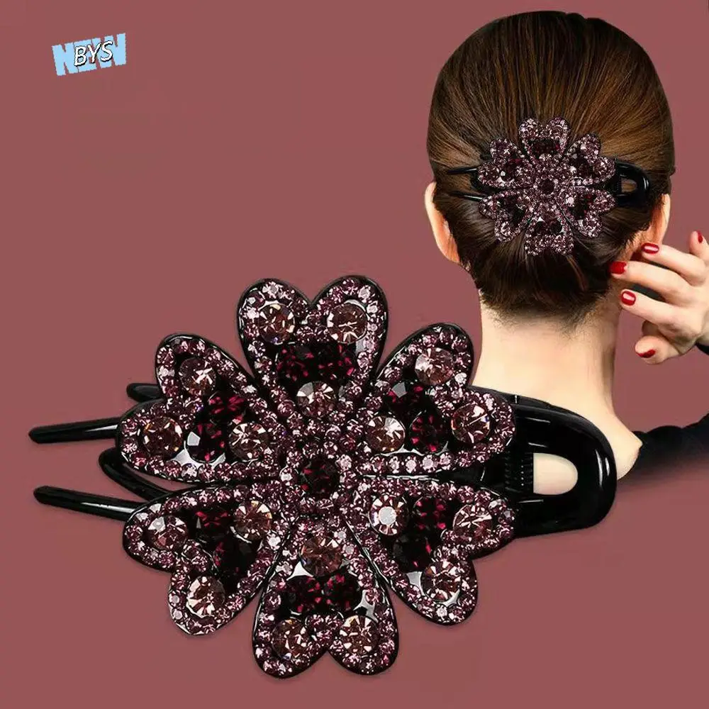 

Ponytail Holder Zircon Korean Hair Claws For Girls Women Barrettes Flower Hair Clips Rhinestone Duckbill Clips Crystal Hairpins