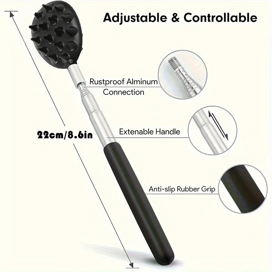 Extendable Cactus Back Scratcher with 1/4-inch & 1/2-inch Spikes, Retractable One-Hand Itch Stick for Men & Women, Durable PVC