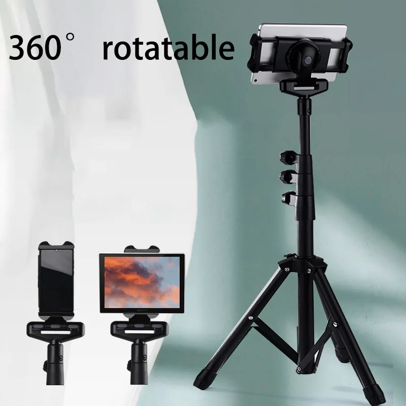 Tablet PC Tripod Portable Telescopic Adjustable Floor Metal Tripod for 4.7-12.9Inch Tablet/Mobile Phone Height: