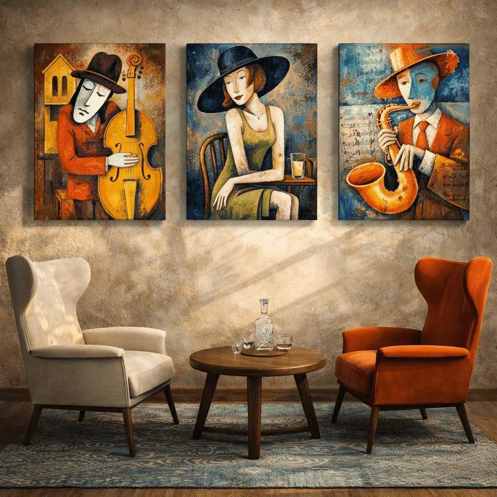 (No frame)2D Flat, 3pcs Picasso Style Cubist Prints - Modern Abstract Spanish Artist Suitable for Home Office, Living Room, -