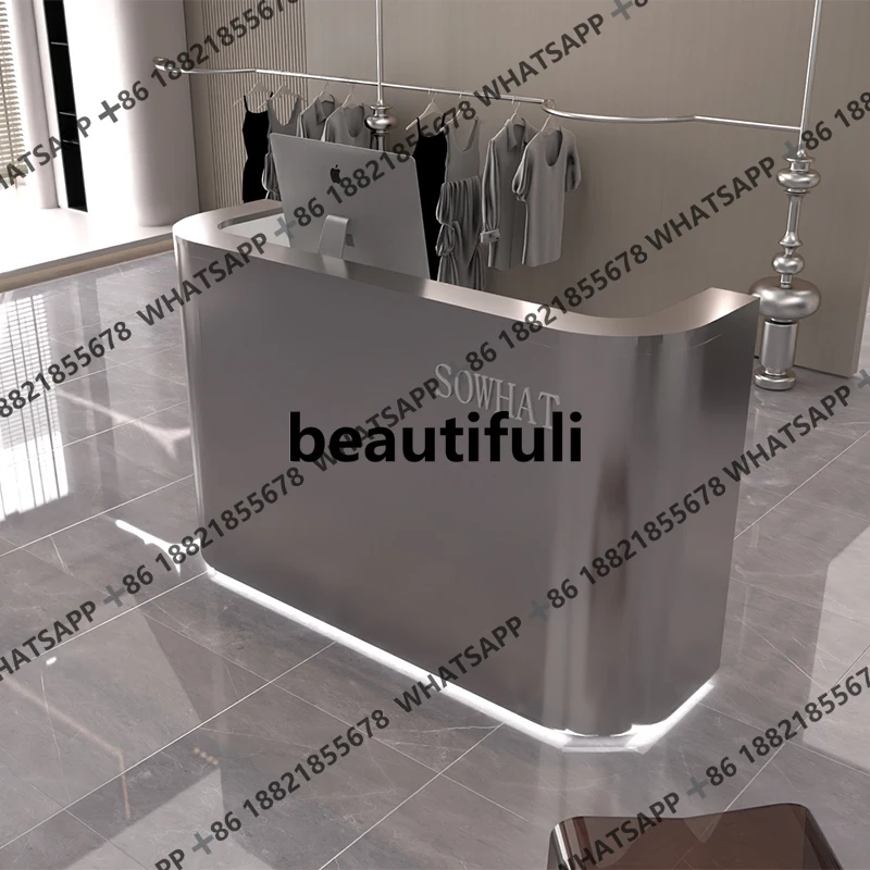 

182 Stainless Steel Clothing Store Front Desk Shop Small Beauty Salon Reception Desk Hair Salon Bar Reception Desk