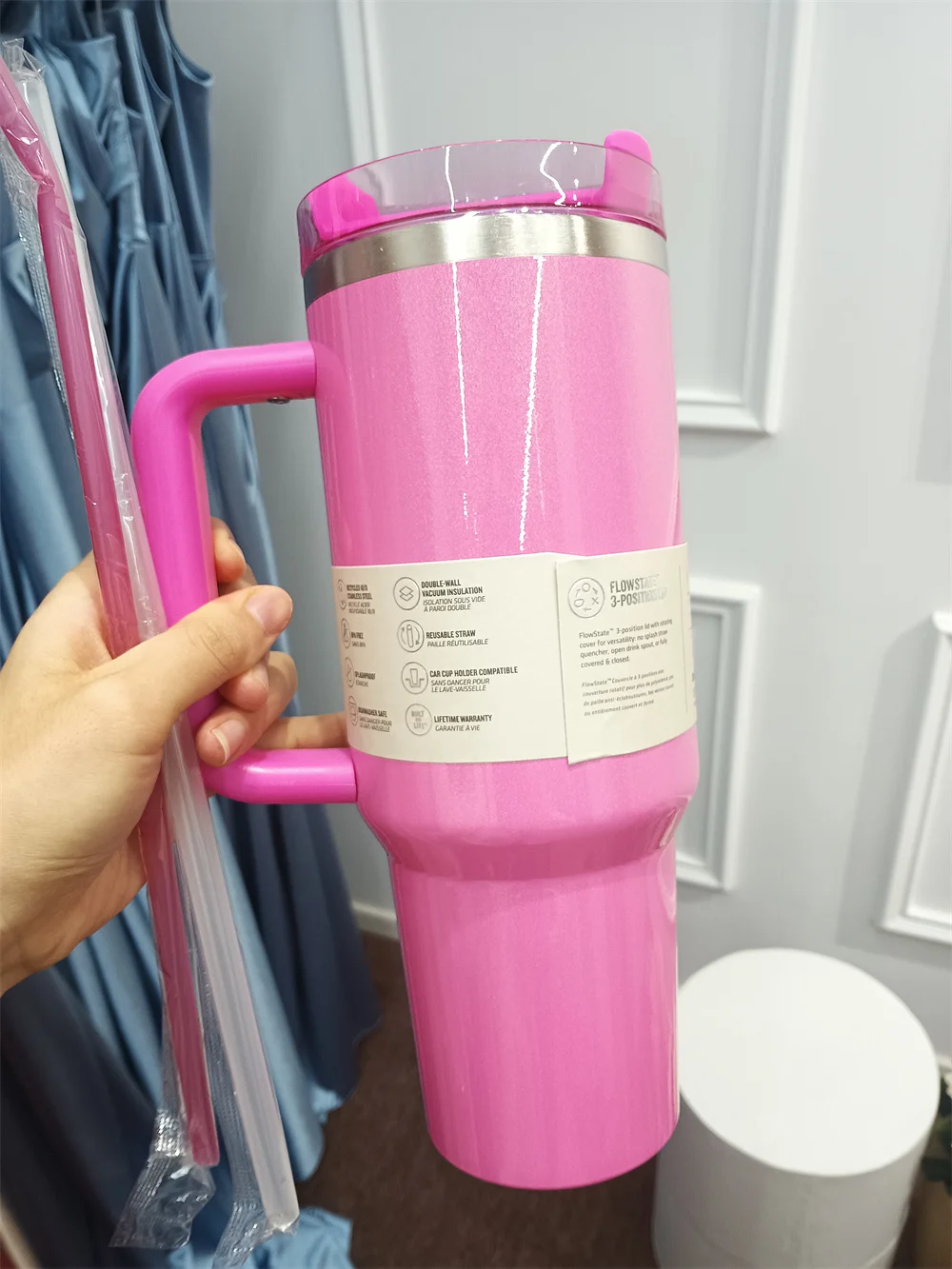 

Real Picture 40oz Romantic Cherry Pink Tumblers With Handle Car Mug Insulated Tumbler Stainless Steel Coffee Tumbler Termos Cup