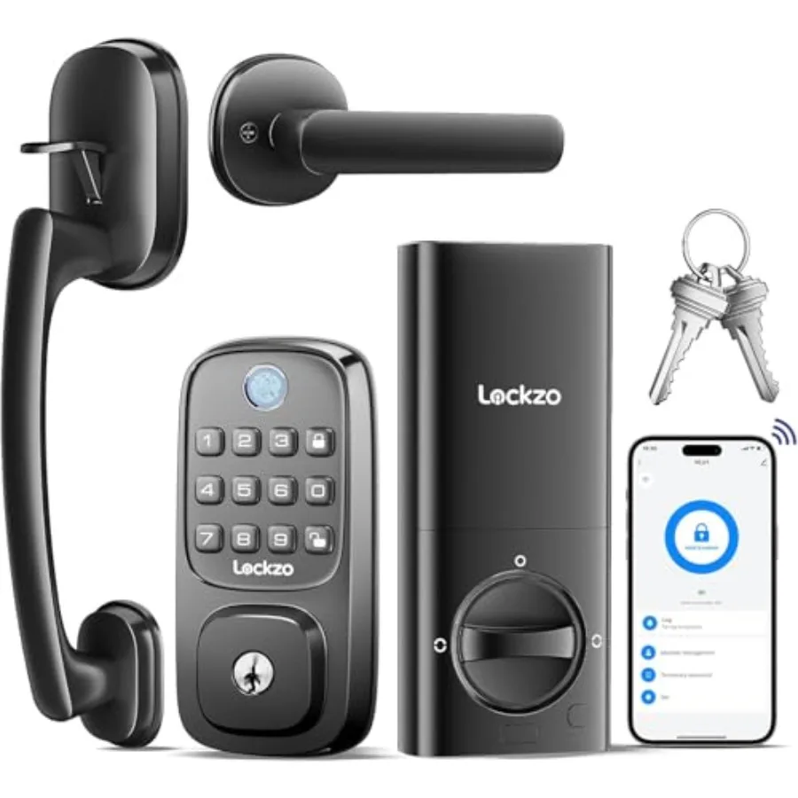 

Smart Door Lock with Handle, Keyless Entry Door Lock Deadbolt Handle Set, Built-in WiFi Deadbolt Smart Lock for Front, Fingerpr