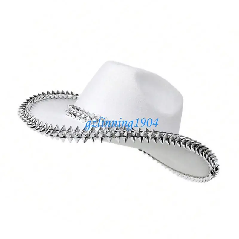 

L5YD Woman Cowboy Hat Plain Color for Elegant Lady Proms Party Hat Rivet Decors Hat