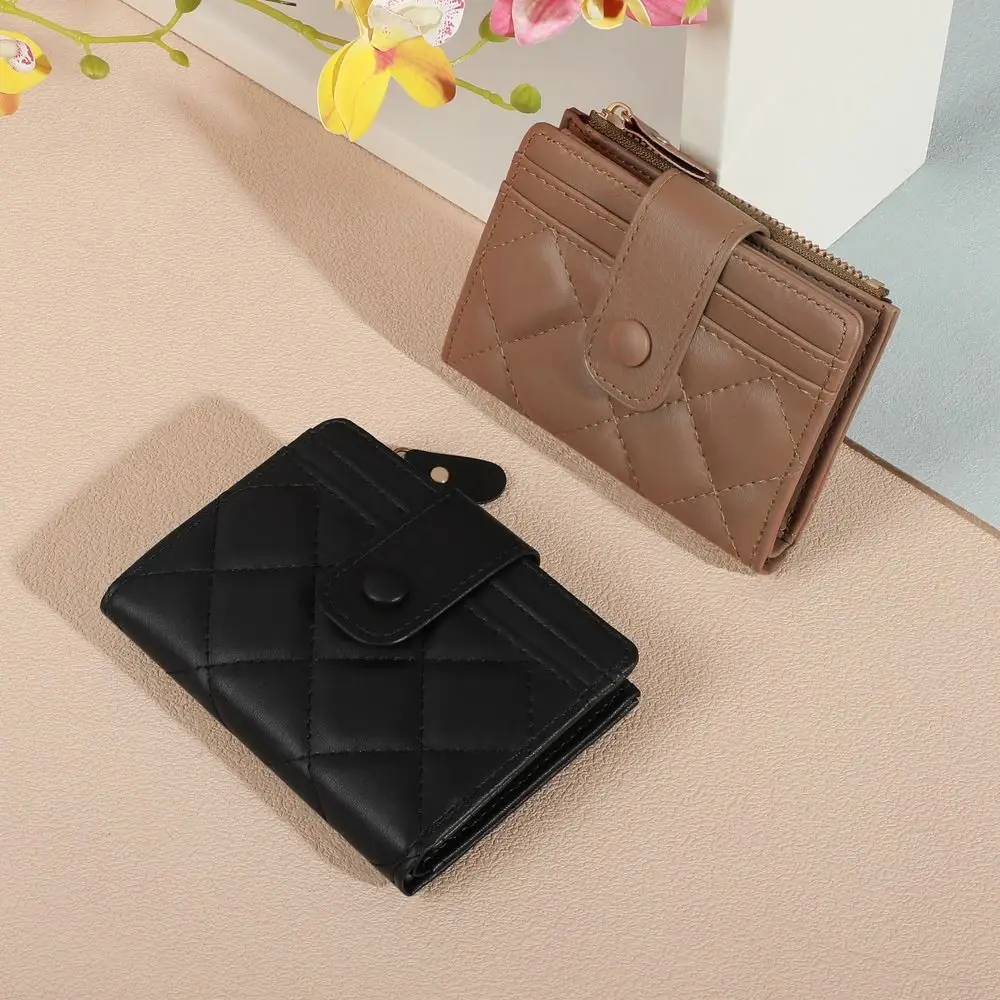 Fashion PU Leather Short Wallet Multi-Cards Lightweight Card Bag Wallet Cute Large Capacity Zipper Coin Purse