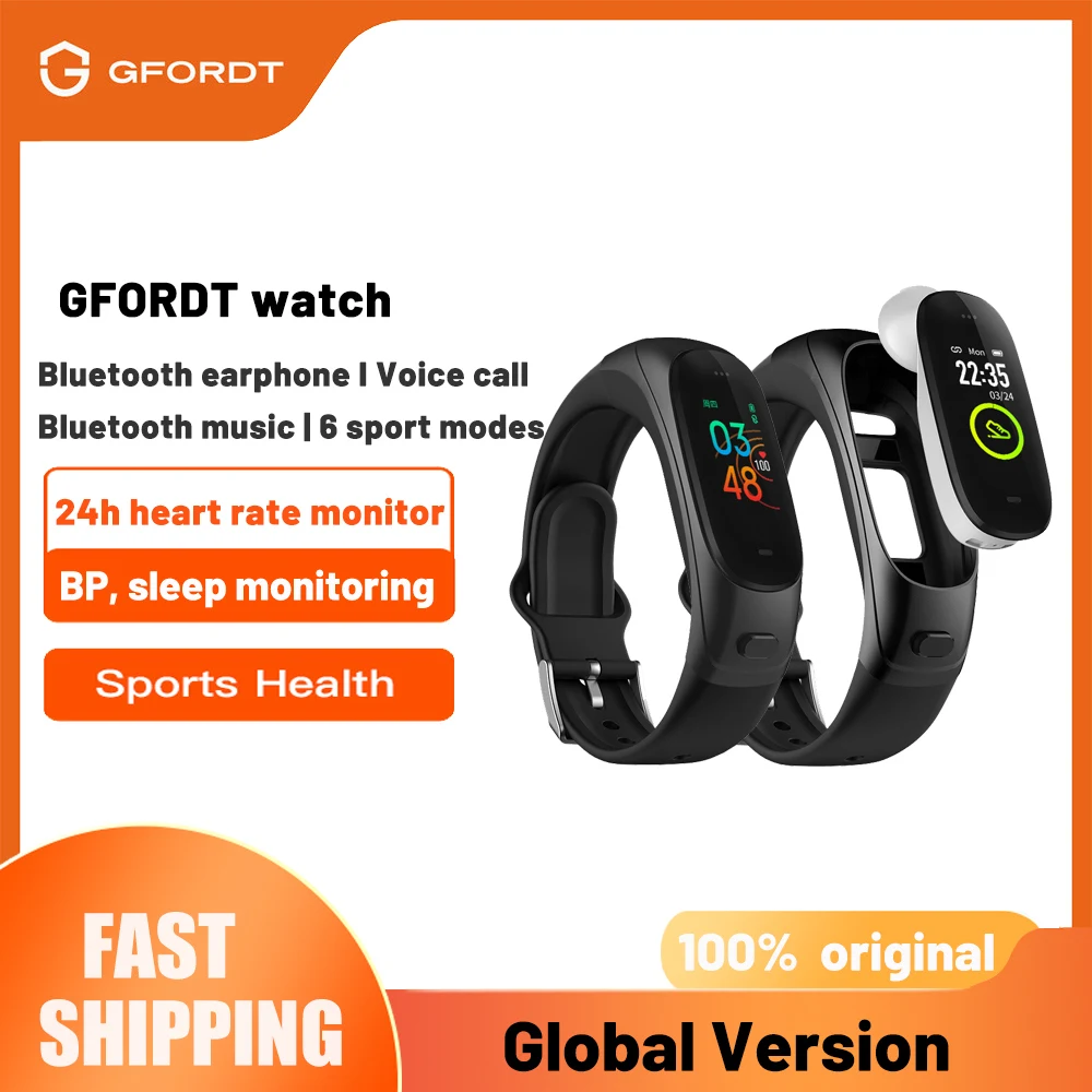 GFORDT Sport Smart Bracelet With Bluetooth Call Headphone Heart Rate monitor Multi-sports modes Wristband Smartwatch Men women