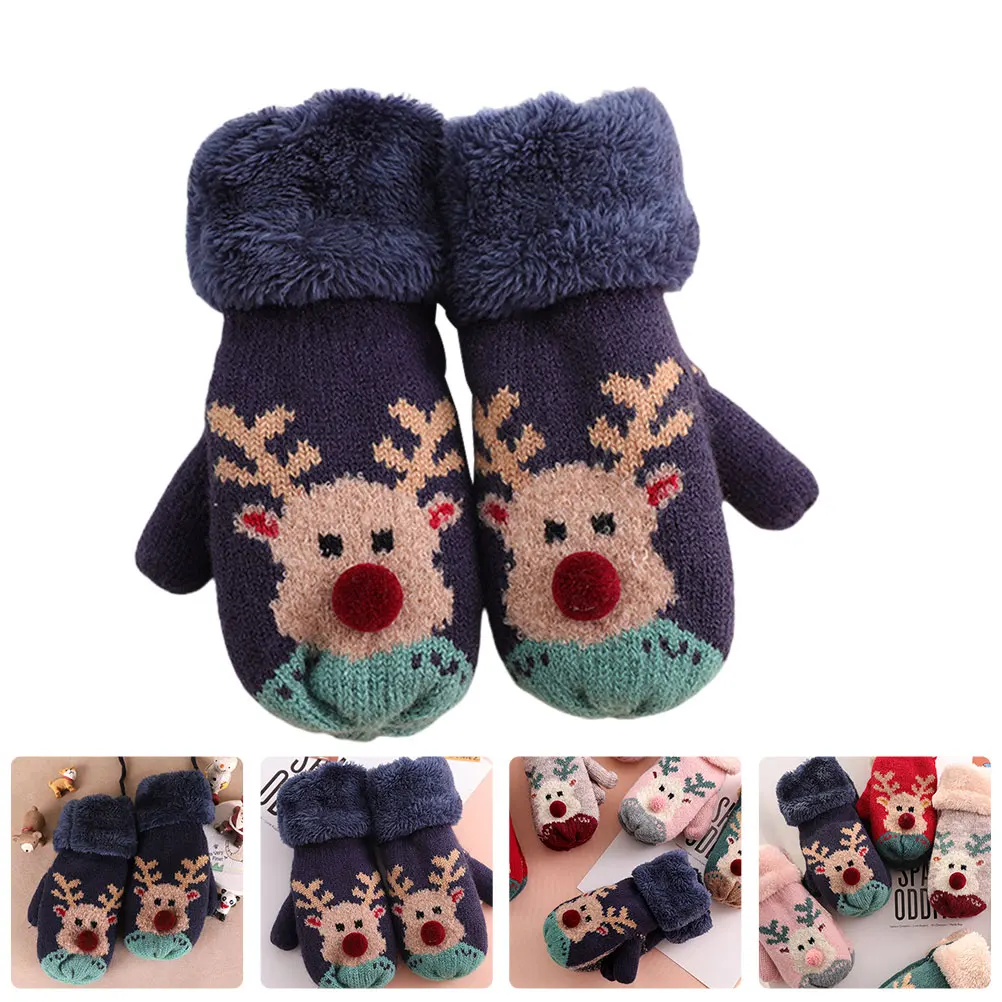 

1 Pair Christmas Knitted Gloves Hanging Neck Mitten Warm s Insulated Mittens Thicken Windproof Soft For