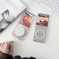 For Motorola Razr 50 60 70 Ultra For Magsafe Case Transparent Fold Shockproof Wireless Charging Magnetic Hard Cover Accessorie