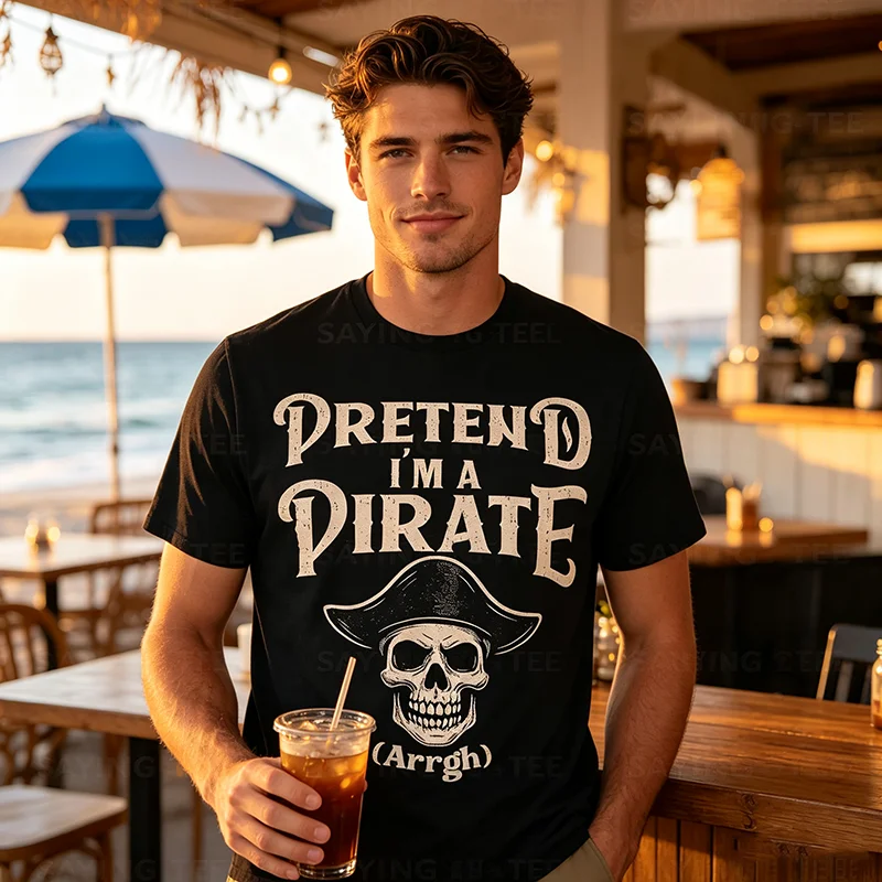 Stell dir vor, ich bin ein Piratenkostüm Lustiges Halloween-Buccaneers-Meme-T-Shirt Y2k-Humor Halloween-Kostümparty Piraten-Sprüher-T-Shirt Neuheit – Detail 5