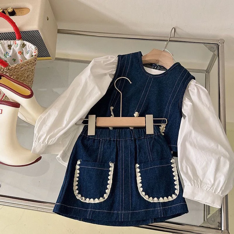 

Girls' Spring and Autumn Suit2024New Baby Girl Fashionable Stylish Fashion Clothes Children's Denim Vest Skirt