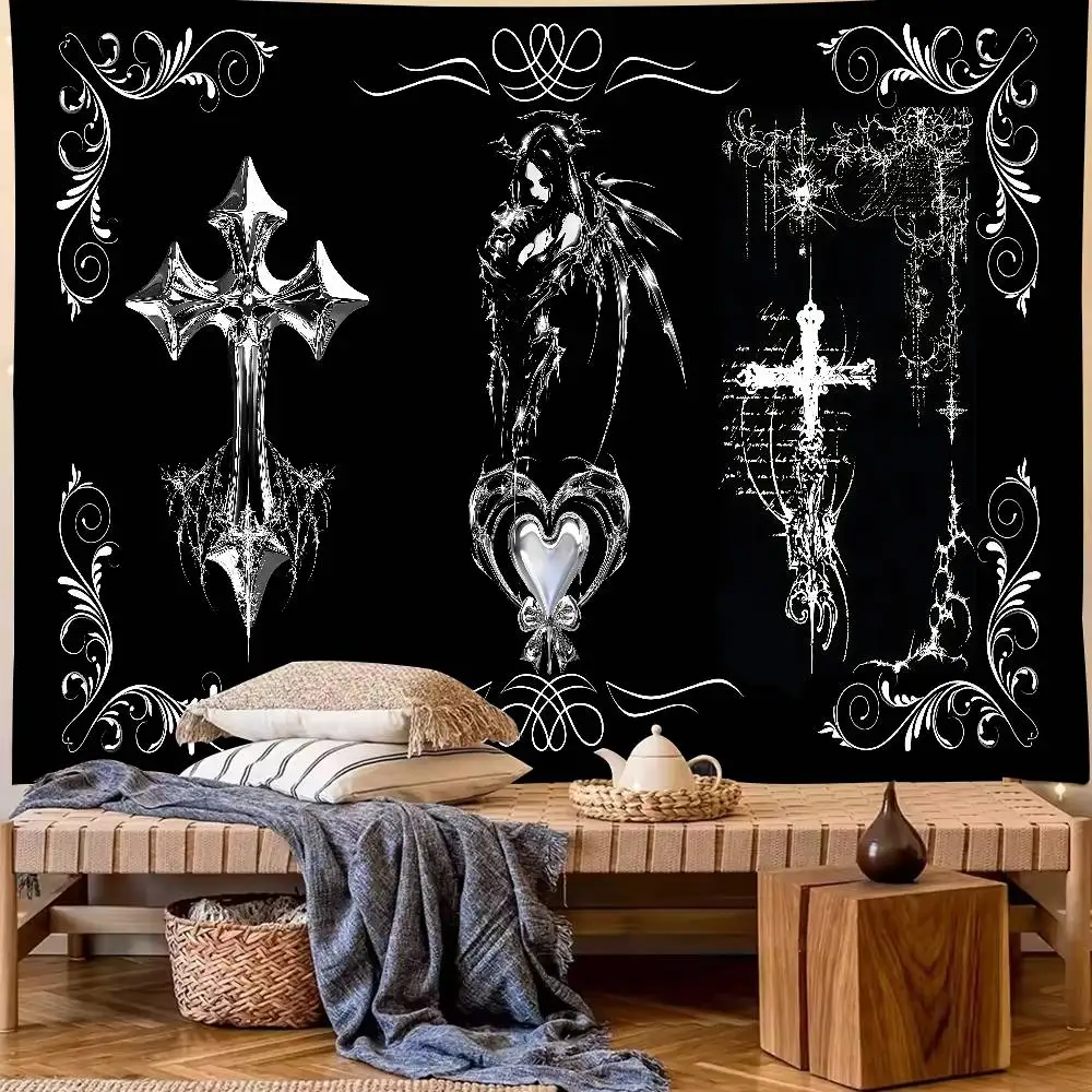 

Крутой черный гобелен с аниме-девушкой, большой настенный гобелен для гостиной, тканевое панно для стен, потолок, декор комнаты