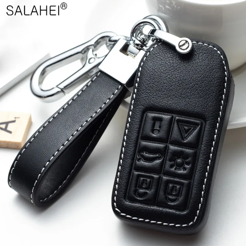 Leather Car Remote Key Case Full Cover Protect Holder Shell Fob For Volvo S80 S60 V50 V70 XC70 XC90 Keyless Keychain Accessories