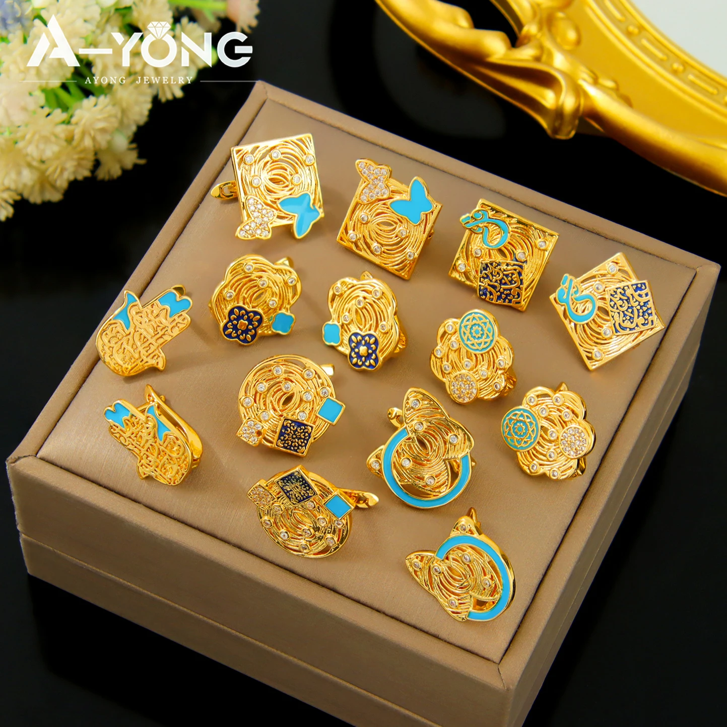 Arabic Fashion Clip Earrings 21k Gold Plated Dubai Exqusite Zirconia Oil Dripping Earring Nigeria Women Event Party Jewelry