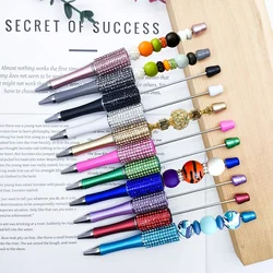 12Pcs Diamond Bead Ballpoint Pen Student Writing Pens DIY Beadable Pens Stationery School Office Supplies