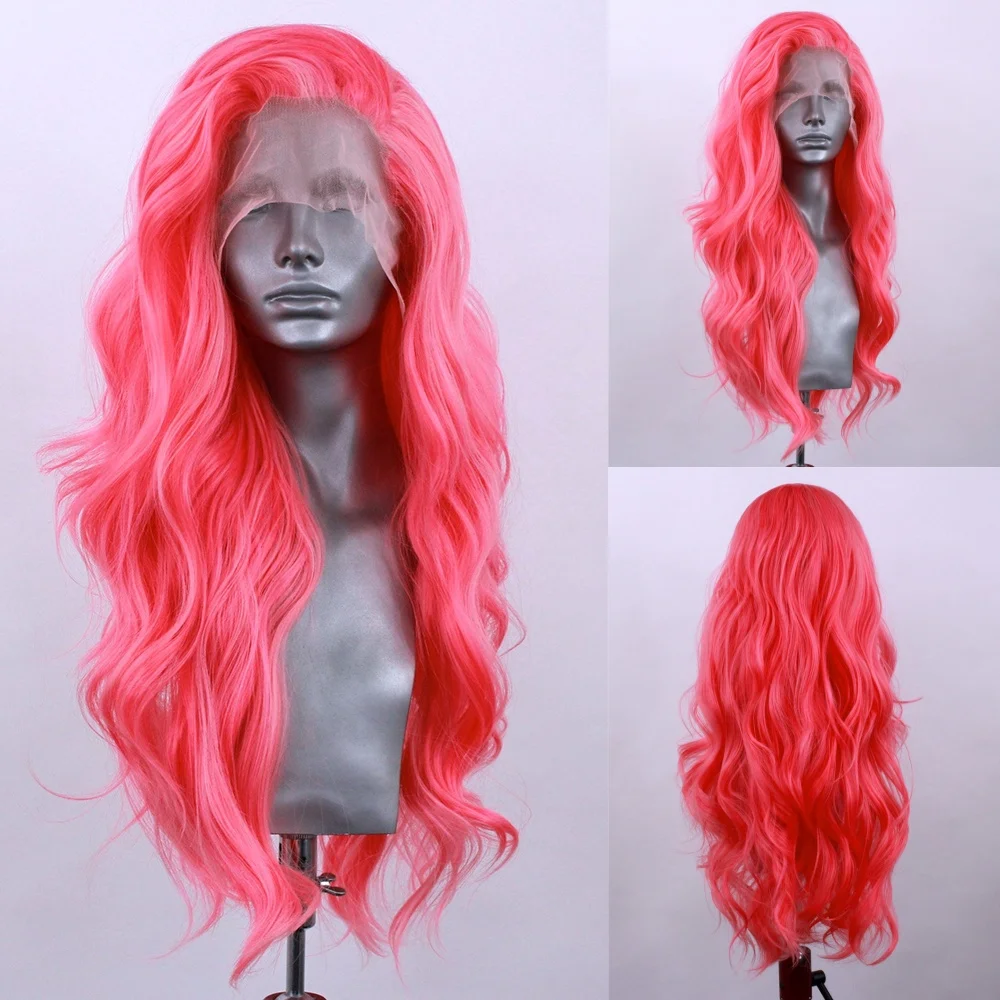 13x4 Hot Pink Lace Front Body Wave Wigs for Women 200 Density Glueless Wig with Natural Hairline Colored Pre Plucked 28 30 Inch