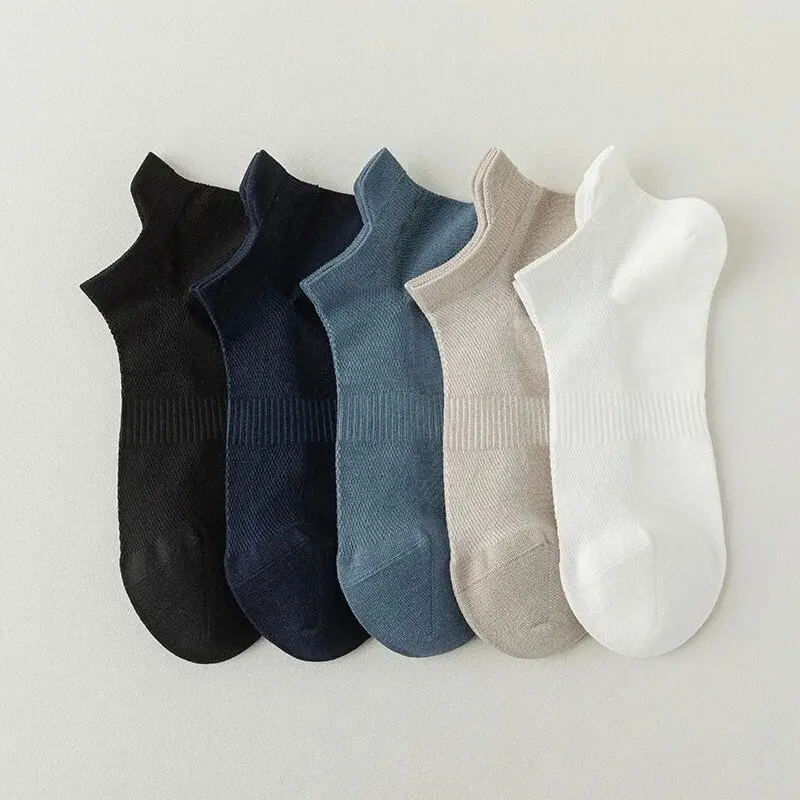 High Quality 5Pairs/Lot Men\'s Bamboo Fiber Socks Hand Link Short Mesh Breathable Ankle Socks Summer Male Socks