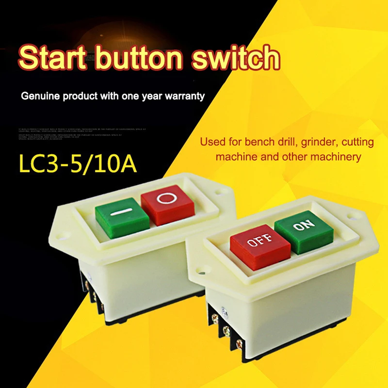 380V LC3-5 Button Start Switch 10A ON-OFF Push Button Switch Three Phase Start Button For Bench Drill Grinding Machine