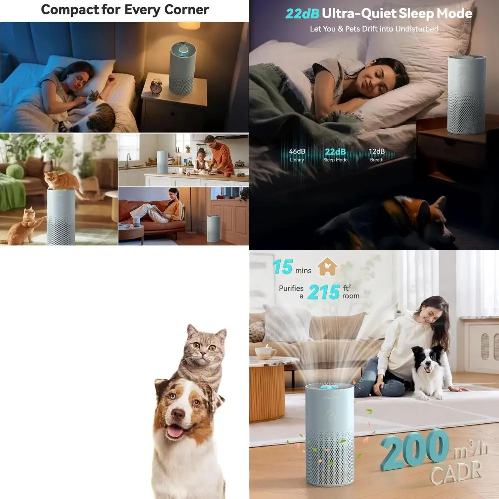 

Компактный очиститель воздуха HEPA 5-в-1 для дома и владельцев домашних животных, охватывает площадь 1780 кв. футов, удаляет волосы, запахи, пыль, аллергены, обеспечивает ультратихую работу во время сна.