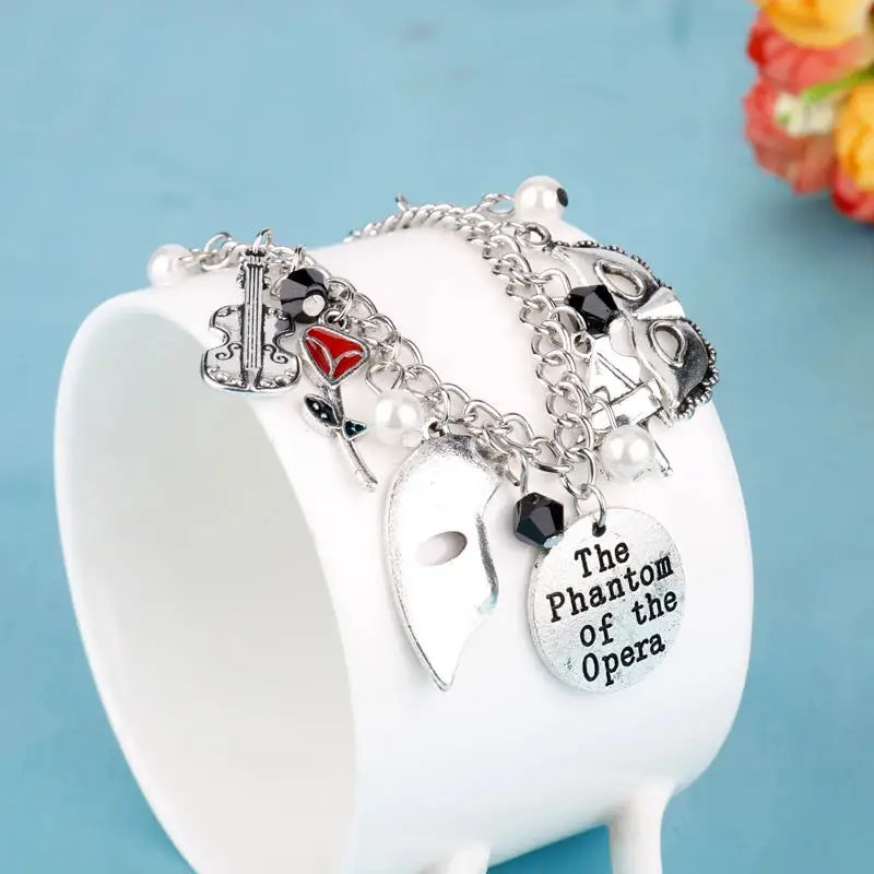 The Phantom Of The Opera Bracelets Mask Dance Guitar Charm Classic Bracelets For Women Fashion Jewelry chram Bangle lovers Gift