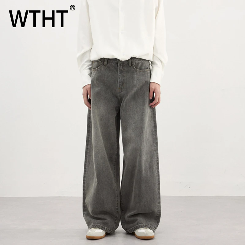 

WTHT модные мужские джинсовые брюки в стиле Old High Street, винтажные модные зимние свободные повседневные джинсы с широкими штанинами 2025 года, мужские 2A2527
