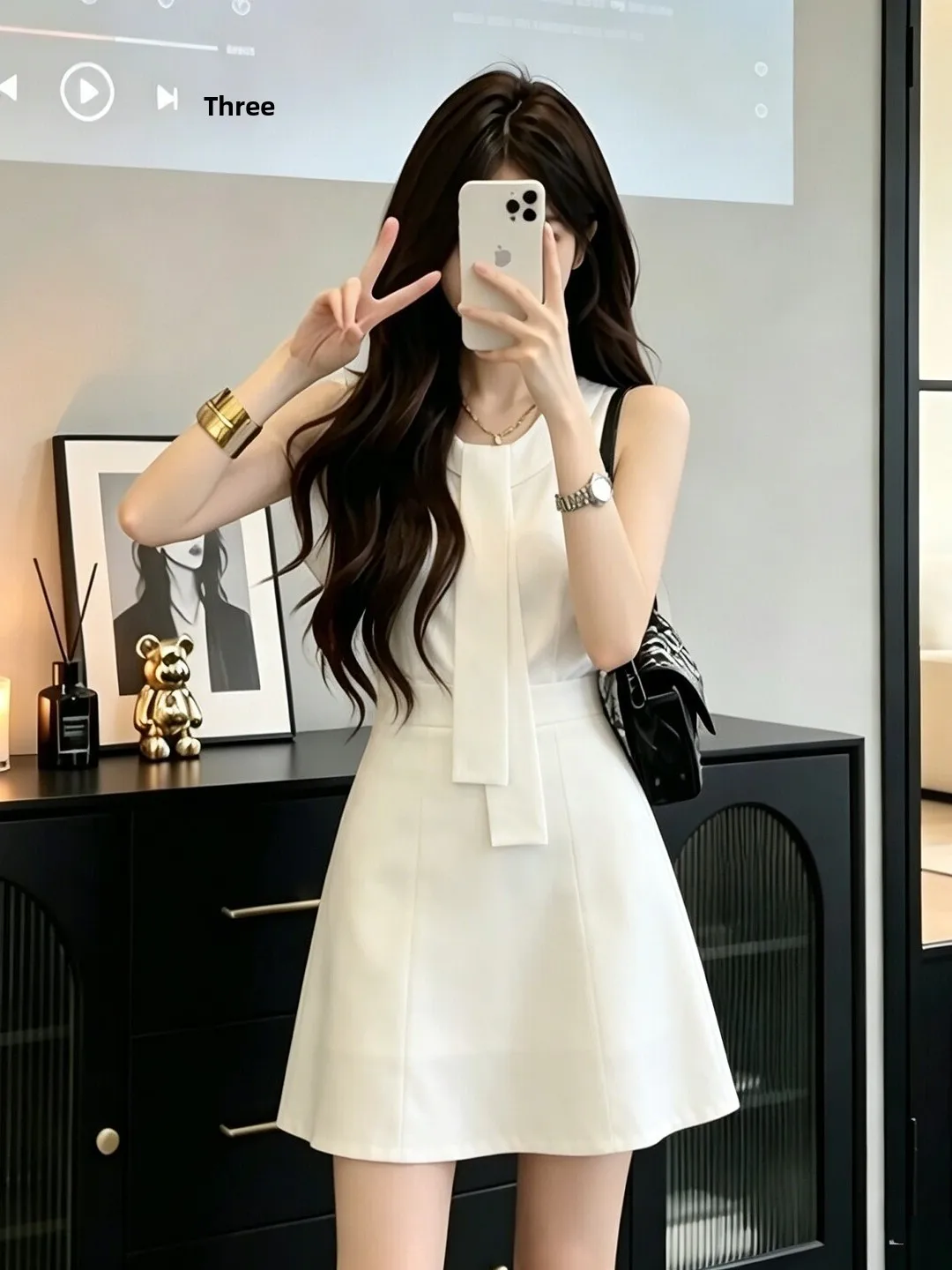 

Summer Vintage Sensitive Low round Neck Sleeveless Vest Top Slim A-Line Skirt White Set Women's Fashion Casual Workwear