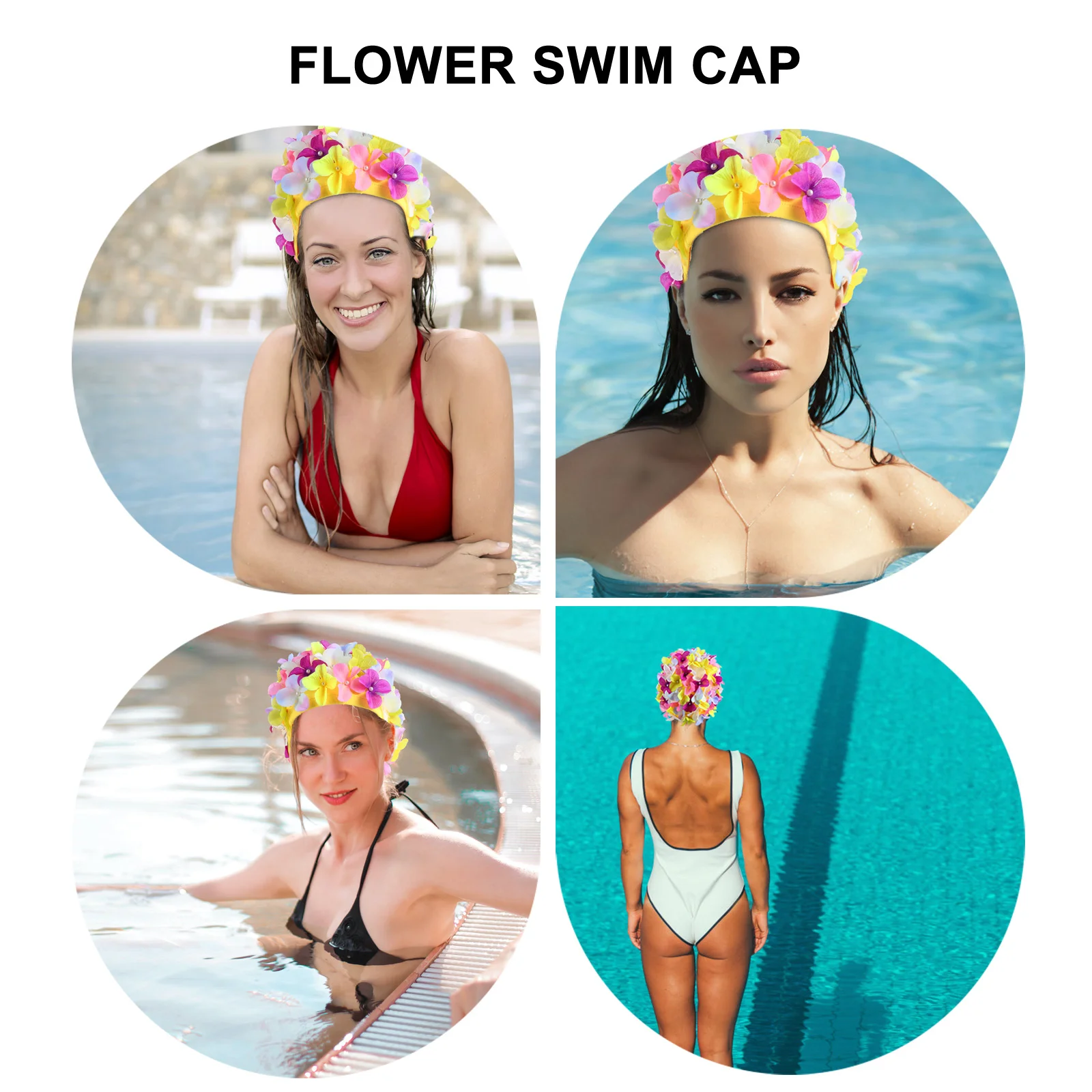 Handmade Flower Swimming Cap Creative Hat Womens Vintage Ear Protector For Nylon Fabric Adults Women's