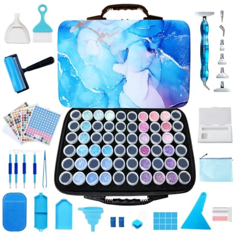 

Diamond Painting Storage Containers 60 Slots Diamond Art Storage Box with Accessories and Tools Portable Shockproof Organizer C
