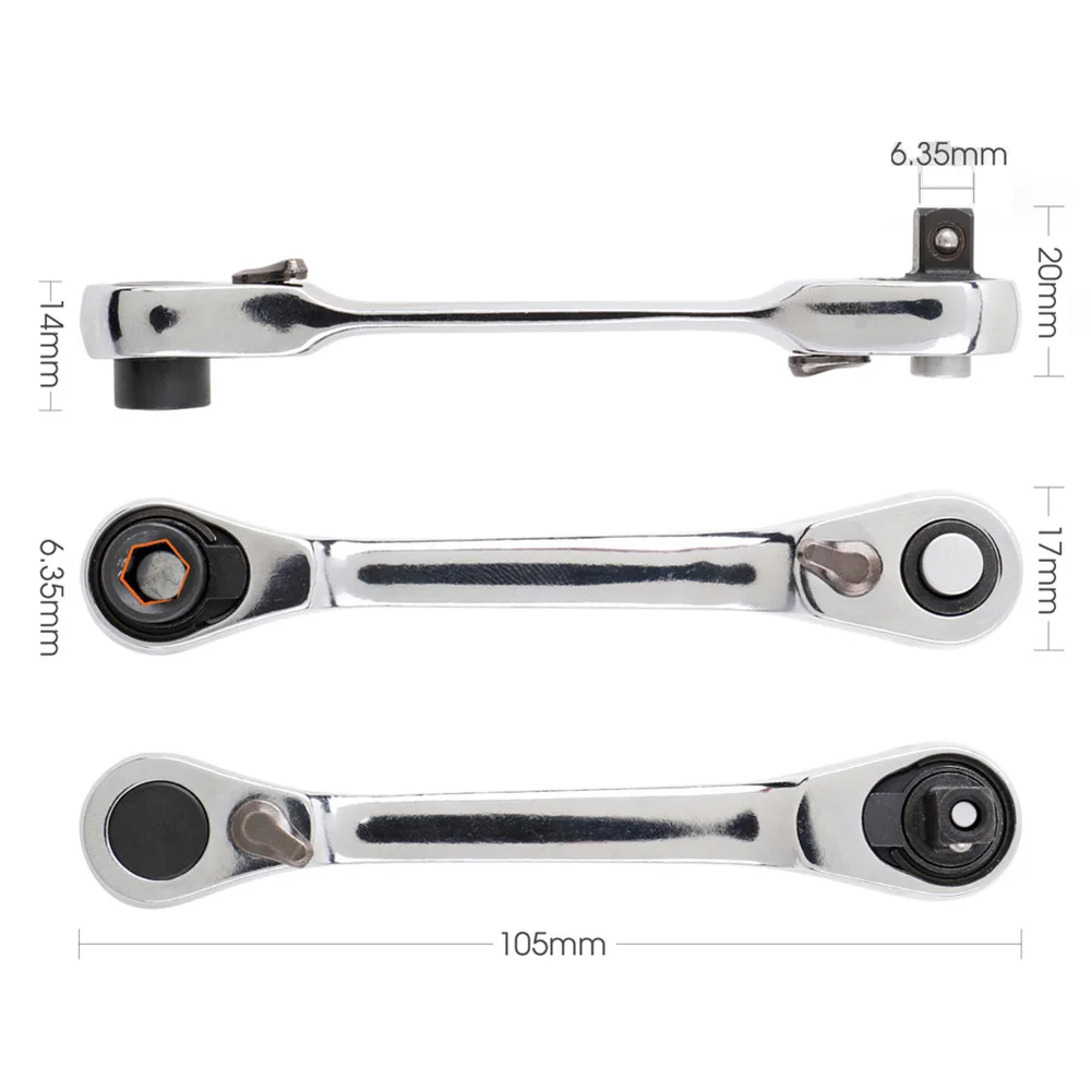 Mini 1/4 Inch Double Ended Quick Socket Ratchet Wrench Set 2-in-1 Portable Hand Tools