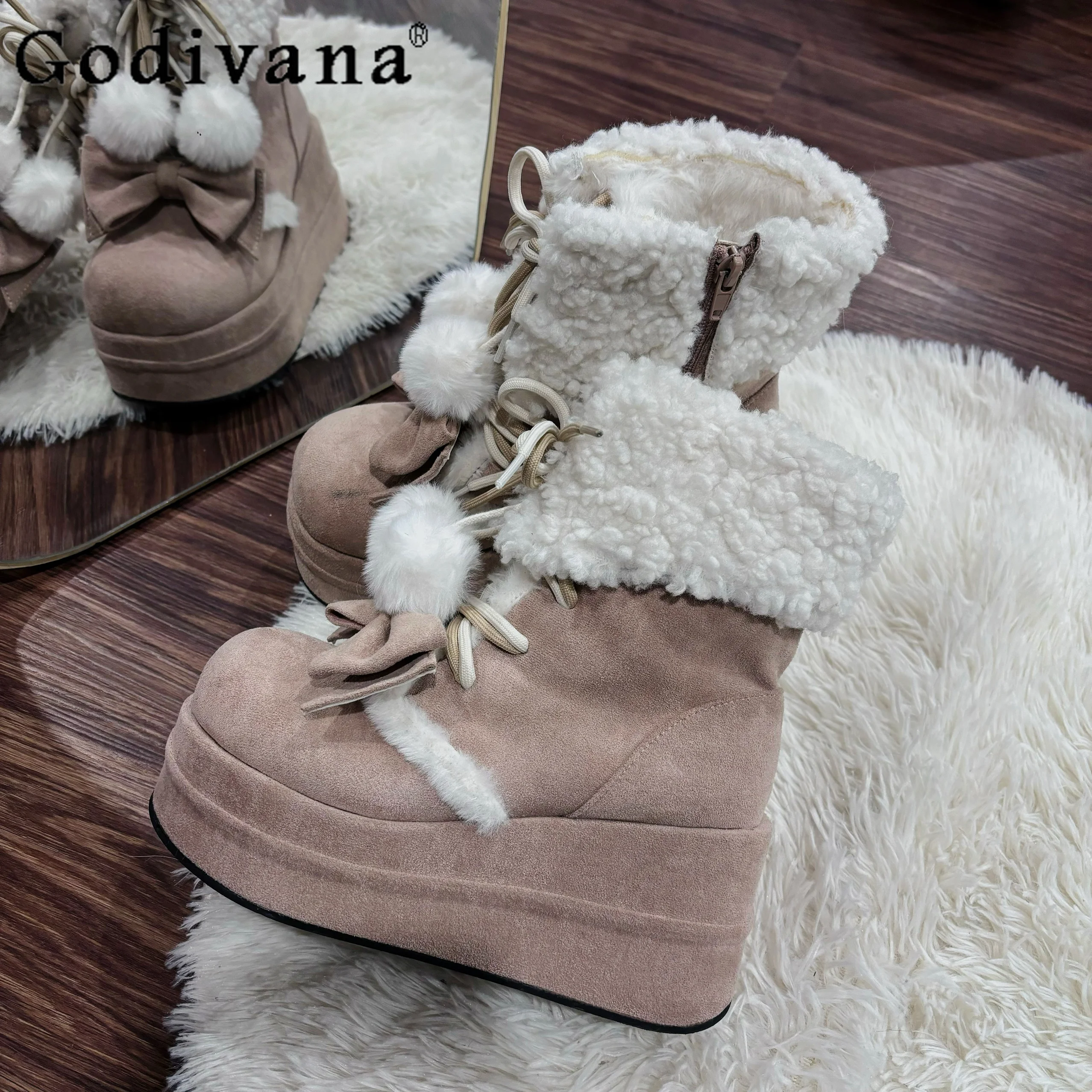 

Winter New Japanese Original Plush Thick-Soled Platform Shoes Sweet Cool Girl Fashion Versatile Warm Lolita Fleece Snow Boots