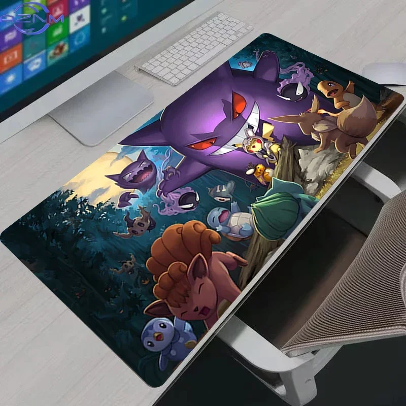 Gengar and Pokemon Group Dark Forest Anime Large Mousepad, Rubber Non Slip TCG Playmat, Trading Card Game Desk Table Pad for Gam